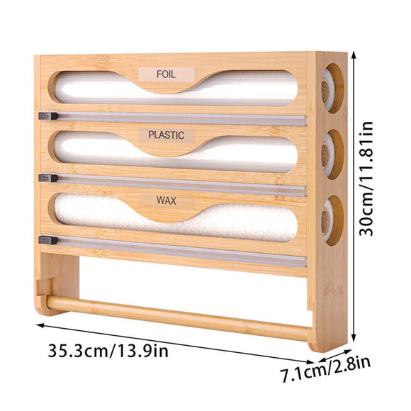 Wall Mounted Plastic Wrap Cutter Bamboo Multi Cell Kitchen Storage Box Organizer - RnR Galore