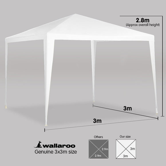 Wallaroo 3x3m Outdoor Party Wedding Event Gazebo Tent - White - RnR Galore