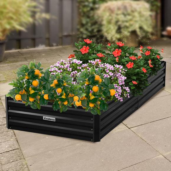 Wallaroo Garden Bed 210 x 90 x 30cm Galvanized Steel - Black - RnR Galore