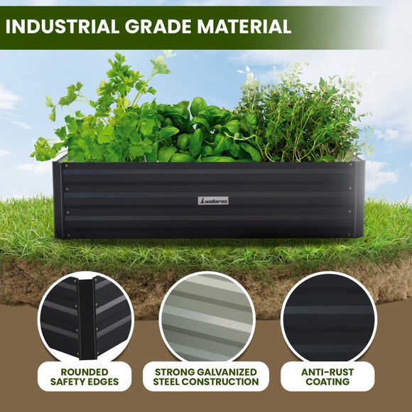 Wallaroo Garden Bed 210 x 90 x 30cm Galvanized Steel - Black - RnR Galore