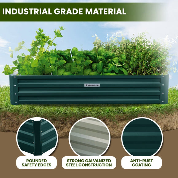 Wallaroo Garden Bed 240 x 120 x 30cm Galvanized Steel - Green - RnR Galore