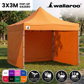 Wallaroo Gazebo Tent Marquee 3x3 PopUp Outdoor - Orange - RnR Galore