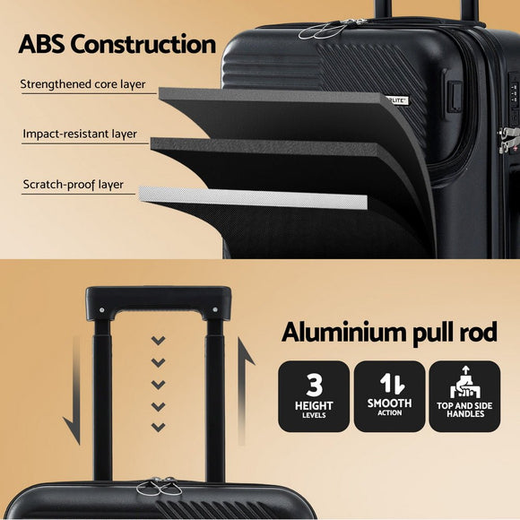 Wanderlite 20" Luggage Suitcase Front Pocket Travel Carry On TSA Black - RnR Galore