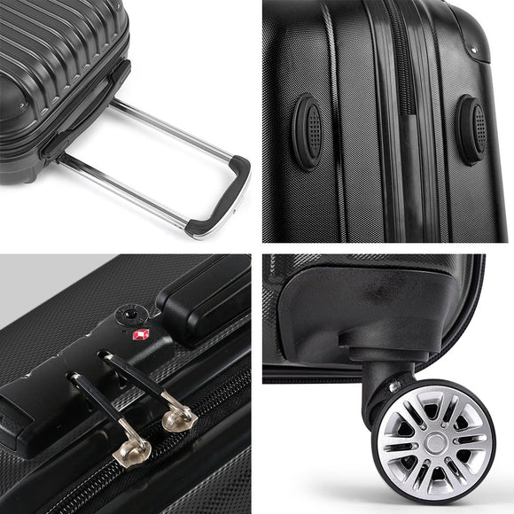 Wanderlite 24" 66cm Luggage Trolley Travel Set Suitcase Carry On Hard Case TSA Lock Lightweight Black - RnR Galore