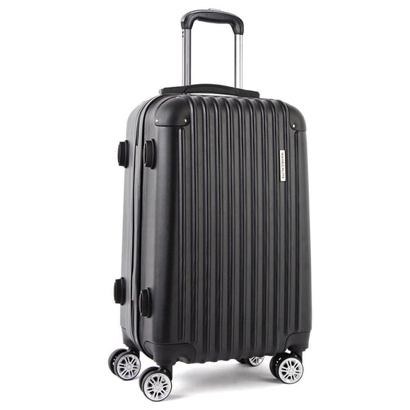 Wanderlite 28" 75cm Luggage Trolley Travel Set Suitcase Carry On Hard Case TSA Lock Lightweight Black - RnR Galore