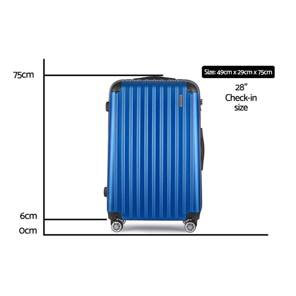 Wanderlite 28" 75cm Luggage Trolley Travel Suitcase Set Carry On Hard Case TSA Lock Lightweight Blue - RnR Galore