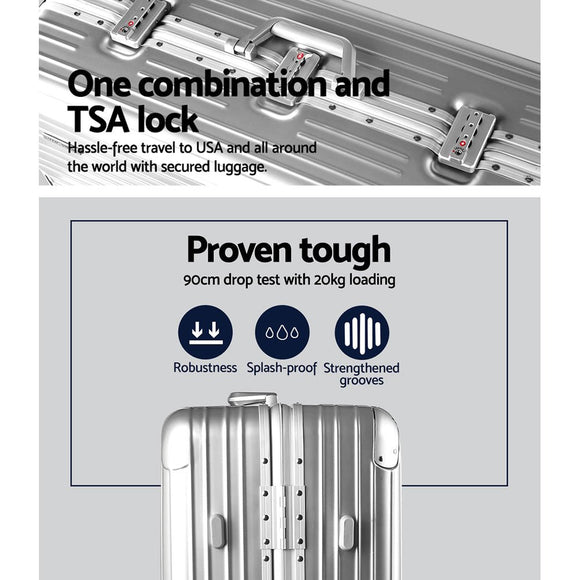 Wanderlite 28" Luggage Trolley Travel Suitcase Set TSA Carry On Lightweight Aluminum Silver - RnR Galore