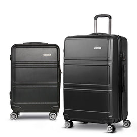 Wanderlite 2pc Luggage Trolley Set Suitcase Travel TSA Carry On Hard Case Lightweight Black - RnR Galore