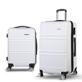 Wanderlite 2pc Luggage Trolley Set Suitcase Travel TSA Carry On Hard Case Lightweight White - RnR Galore