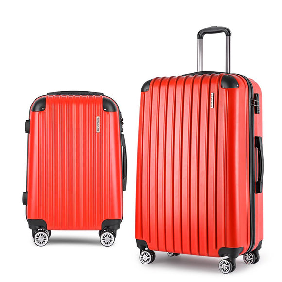 Wanderlite 2pc Luggage Trolley Travel Set Suitcase Carry On TSA Hard Case Lightweight Red - RnR Galore