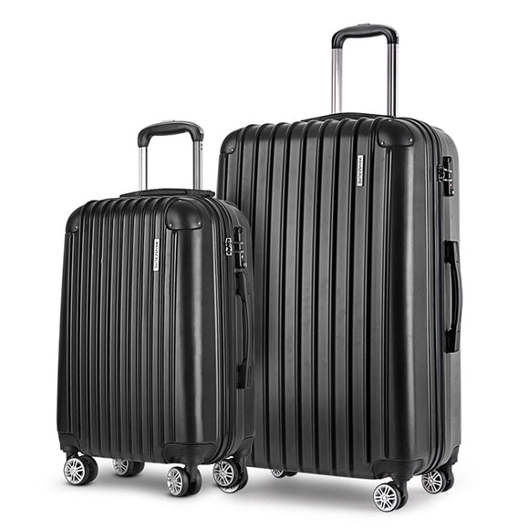Wanderlite 2pcs Luggage Trolley Set Travel Suitcase Carry On Hard Case Lightweight Black - RnR Galore