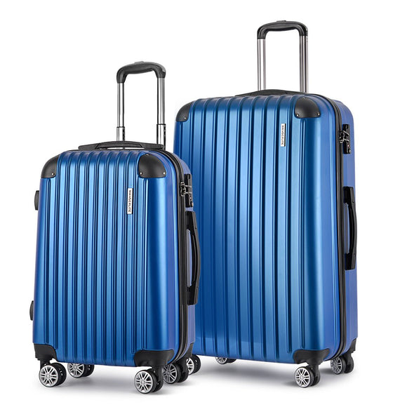 Wanderlite 2pcs Luggage Trolley Set Travel Suitcase Carry On Hard Case Lightweight Blue - RnR Galore