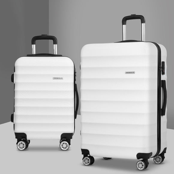 Wanderlite 2pcs Luggage Trolley Travel Suitcase Set TSA Hard Shell Case Strap White - RnR Galore