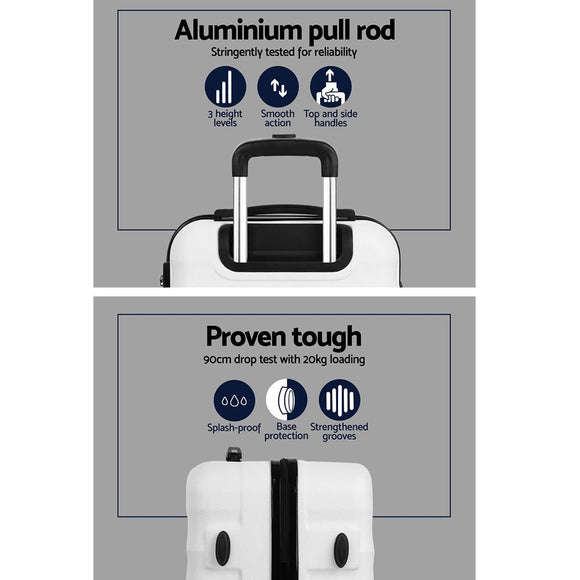 Wanderlite 2pcs Luggage Trolley Travel Suitcase Set TSA Hard Shell Case Strap White - RnR Galore