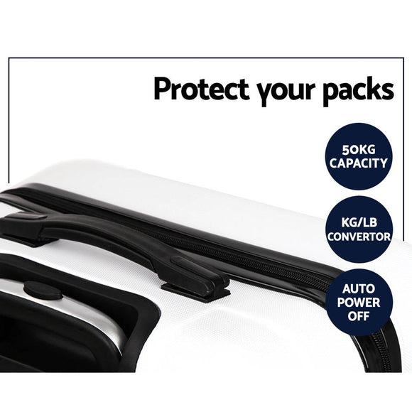 Wanderlite 2pcs Luggage Trolley Travel Suitcase Set TSA Hard Shell Case Strap White - RnR Galore