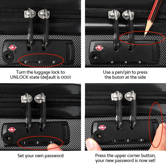 Wanderlite 3pc Luggage Trolley Set Suitcase Travel TSA Carry On Hard Case Lightweight Black - RnR Galore