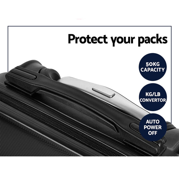 Wanderlite 3pc Luggage Trolley Set Suitcase Travel TSA Carry On Hard Case Lightweight Black - RnR Galore