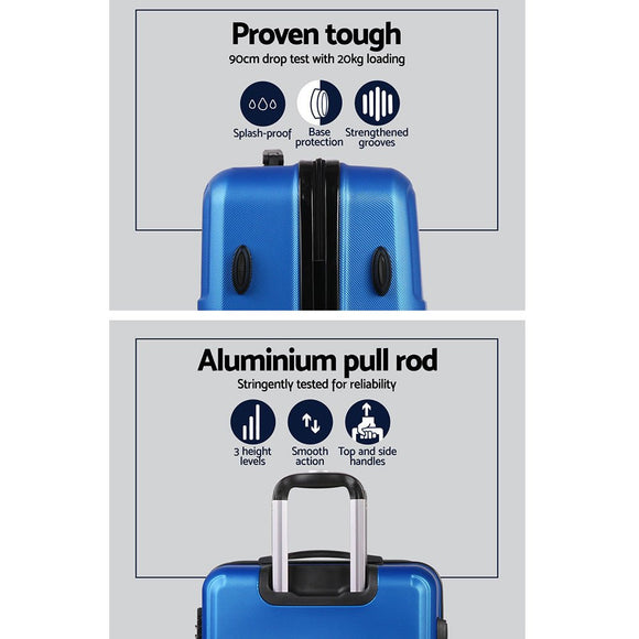 Wanderlite 3pc Luggage Trolley Set Suitcase Travel TSA Carry On Hard Case Lightweight Blue - RnR Galore