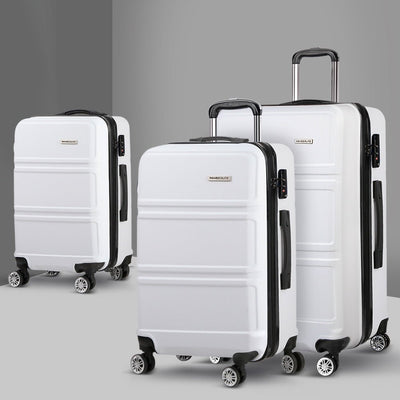 Wanderlite 3pc Luggage Trolley Set Suitcase Travel TSA Carry On Hard Case Lightweight White - RnR Galore