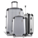 Wanderlite 3pc Luggage Trolley Travel Set Suitcase Carry On TSA Lock Hard Case Lightweight Silver - RnR Galore