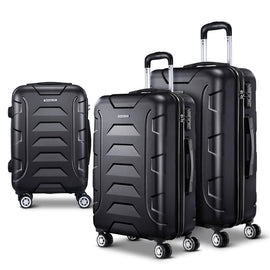 Wanderlite 3pc Luggage Trolley Travel Suitcase Set TSA Hard Case Lightweight Black - RnR Galore