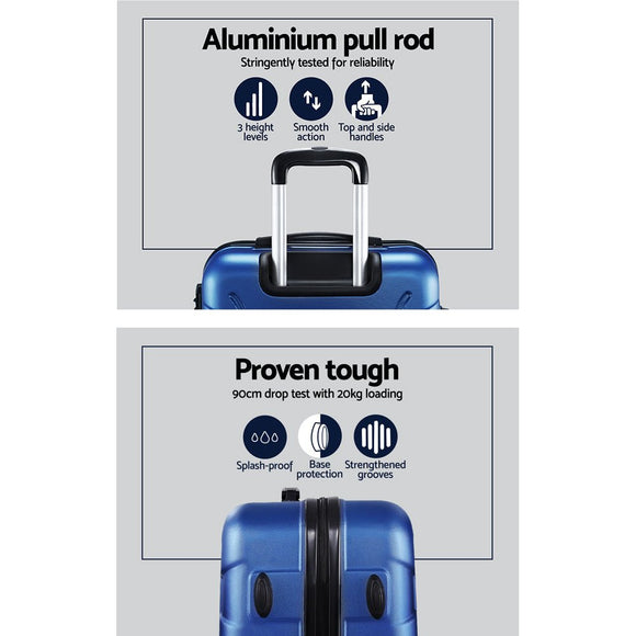 Wanderlite 3pc Luggage Trolley Travel Suitcase Set TSA Hard Shell Case Strap Blue - RnR Galore