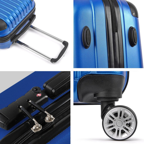 Wanderlite 3pcs LuggageTrolley Set Travel Suitcase Storage Organiser Carry On Hard Case TSA Lightweight Blue - RnR Galore