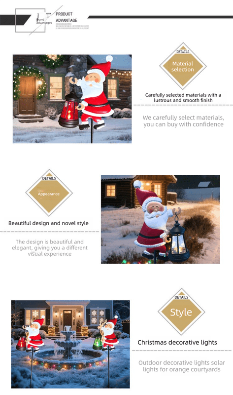 Warm white light Solar Powered Christmas Garden Stake - Metal Santa Claus with Glowing Lantern - Warm White LED Outdoor Decoration - 82cm Height - RnR Galore