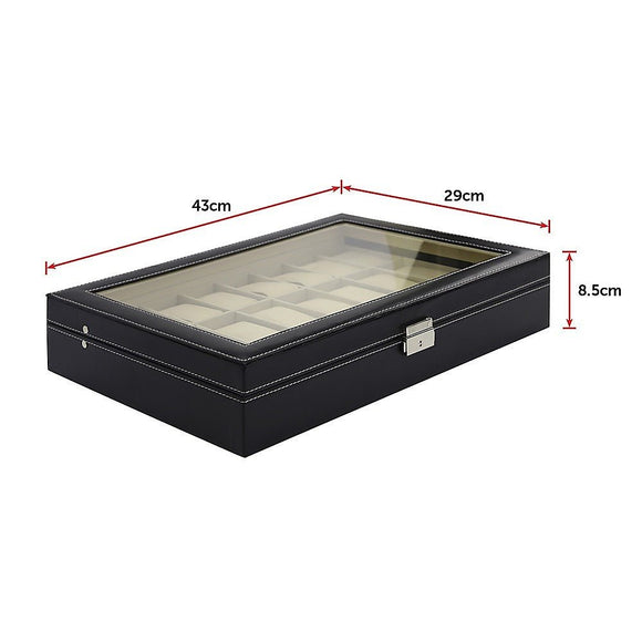 Watch Box - 24 Slot Luxury Display Case With Framed Glass Lid - RnR Galore