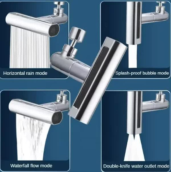 Waterfall Kitchen Tap Extender 4 Spray Modes 360 Swivel Faucet Aerator Flying Rain Nozzle High Pressure Sink Attachment Universal Fit Chrome Finish - RnR Galore