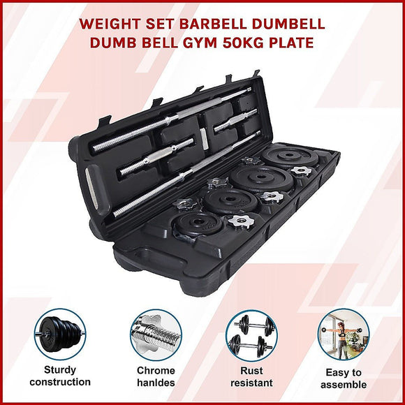Weight Set Barbell Dumbell Dumb Bell Gym 50kg Plate - RnR Galore