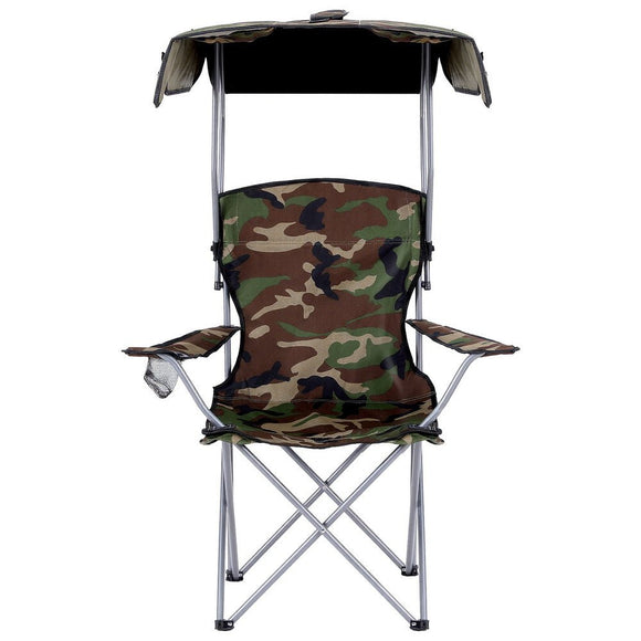 Weisshorn Camping Chair With Canopy Folding Outdoor Portable Seat Lightweight Beach Picnic Fishing Capacity 120KG Army Green - RnR Galore