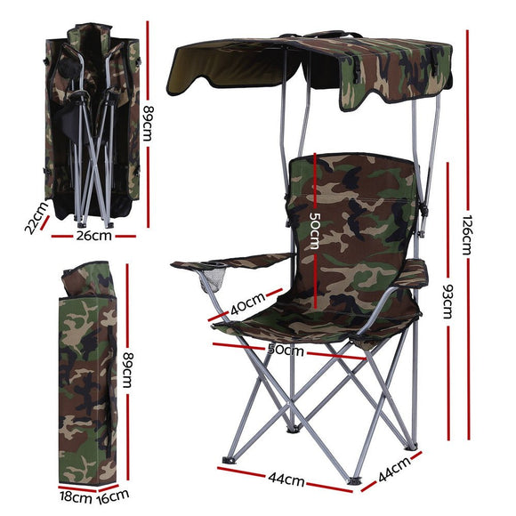 Weisshorn Camping Chair With Canopy Folding Outdoor Portable Seat Lightweight Beach Picnic Fishing Capacity 120KG Army Green - RnR Galore