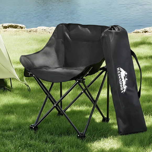 Weisshorn Folding Camping Moon Chair Portable Seat Weight Capacity 120KG Black - RnR Galore