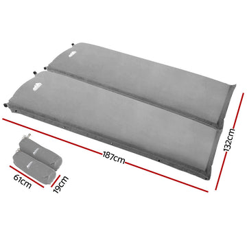 Weisshorn Self Inflating Mattress Camping Sleeping Mat Air Bed Double Set Grey - RnR Galore