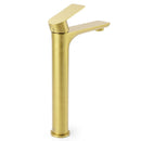 WELS Brushed Gold Round Tall Basin Mixer Bathroom Vanity Faucet Tap Lever Handle - RnR Galore