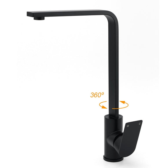 WELS Matte Black High Rise Gooseneck Kitchen Sink Laundry Mixer Faucet Tapware - RnR Galore