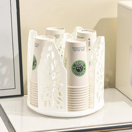 White 360°Rotating Multi - Scenario Countertop Storage Rack - Large Capacity 4 Compartment Holder for Coffee & Tea Cups - RnR Galore