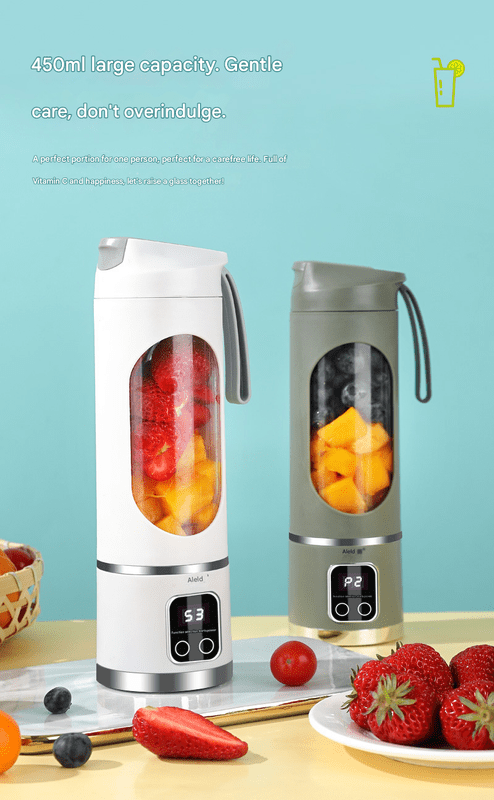 White 7.4V Portable Blender Smoothie Maker 450ml Wireless Rechargeable Juicer Cup with 12 - Blade Stainless Steel Cutter, LED Digital Display, USB Charging Personal Blender for Travel Gym Office Home - RnR Galore
