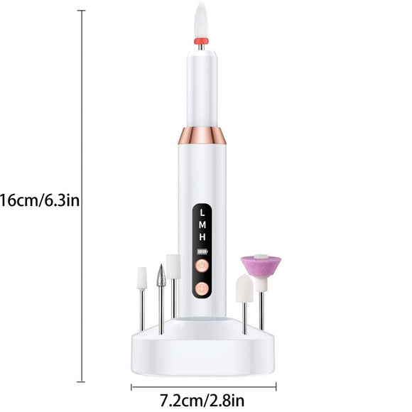 White Cordless Electric Nail Drill Kit - Portable Manicure Pedicure Polisher with 12 Bits - RnR Galore