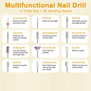 White Cordless Electric Nail Drill Kit - Portable Manicure Pedicure Polisher with 12 Bits - RnR Galore