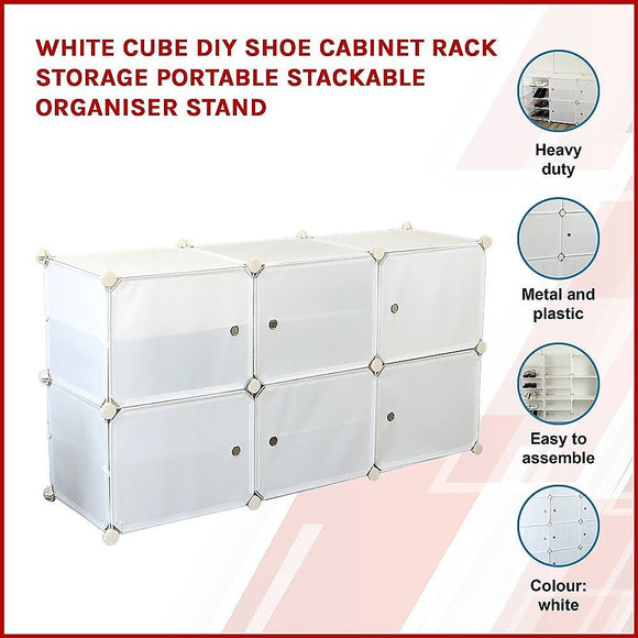 White Cube DIY Shoe Cabinet Rack Storage Portable Stackable Organiser Stand - RnR Galore