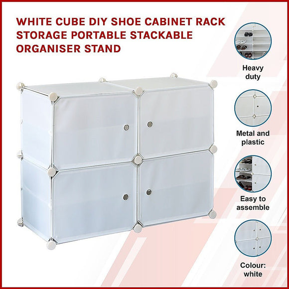 White Cube DIY Shoe Cabinet Rack Storage Portable Stackable Organiser Stand - RnR Galore
