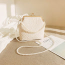 White Elegant Vintage Kiss - Lock Purse with Pearl Straps - Textured Frame Clutch Bag - RnR Galore