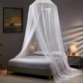 White Hanging Princess Bed Canopy Mosquito Net - Dome Bedding for Dorm Rooms & Bedrooms (Fits 1.5m - 1.8m Beds) - RnR Galore