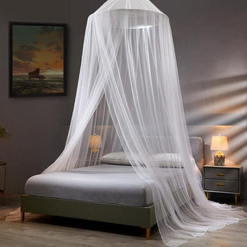 White Hanging Princess Bed Canopy Mosquito Net - Dome Bedding for Dorm Rooms & Bedrooms (Fits 1.8m - 2m Beds) - RnR Galore