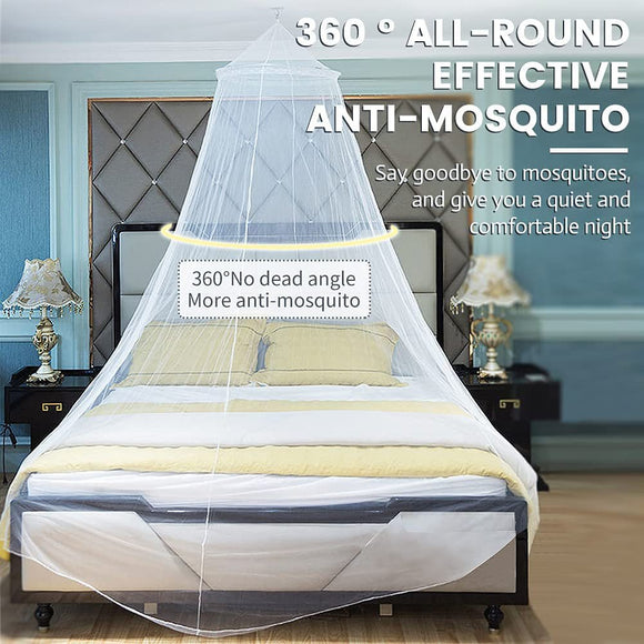 White Hanging Princess Bed Canopy Mosquito Net - Dome Bedding for Dorm Rooms & Bedrooms (Fits 1.8m - 2m Beds) - RnR Galore