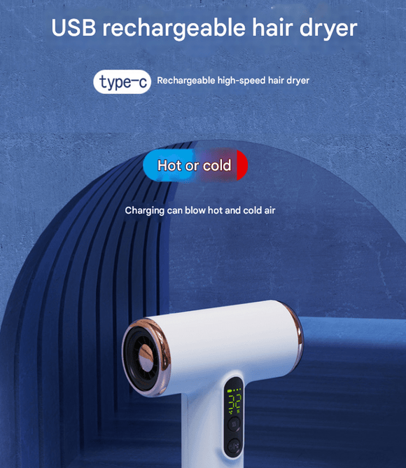 White High - Power Cordless Hair Dryer, 15600mAh USB Rechargeable Blow Dryer with Hot & Cold Air, 3 Speeds & Heat Settings - RnR Galore