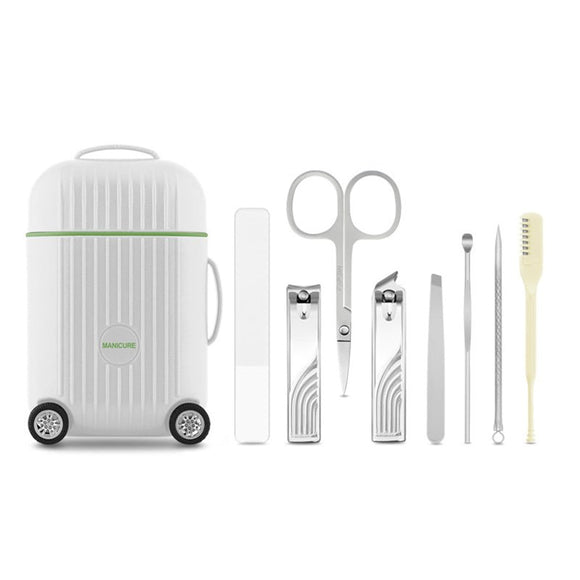 White Mini Suitcase Manicure Set - 8 - Piece Portable Grooming & Nail Care Travel Kit - RnR Galore