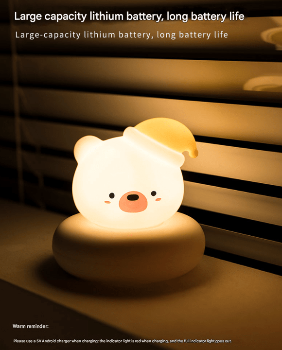 White Moon Shape Snowman Cute Animal LED Night Light - Rechargeable Silicone Nursery Lamp with Tap Control, Dimmable Bedside Light for Kids - RnR Galore